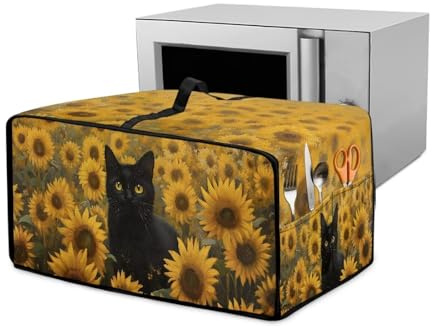 Wanyint Protector de horno tostador pequeño, ajuste 47 cm de ancho, diseño impreso con práctico asa y bolsillo accesorio de cocina, gato negro girasol