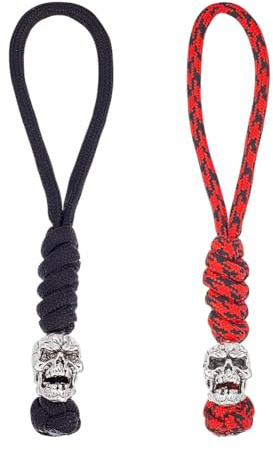 HOBBIESAY Lot de 2 lanières de parachute tactiques EDC Paracorde avec design tête de mort rouge et noir tressées pour couteaux, gadgets