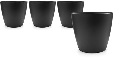 BigDean 4X Blumentopf Übertopf aus Kunststoff Blumentopf in modernem Look | Farbe Graphit ø 24 cm Übertopf für innen oder außen