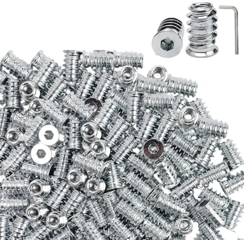 PARFCO 100 Pezzi Inserti Filettati M4, M4 X 15 mm Inserti Filettati, Inserto Filettato, Boccole Filettate per Legno con Chiave Esagonale per Perni in Legno e Montaggio di Mobili