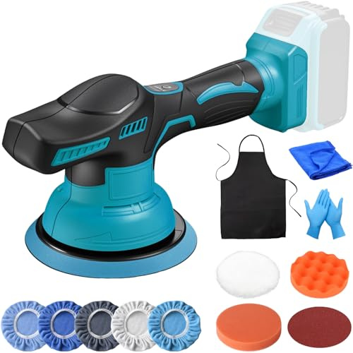 Polisseuse sans fil pour voiture compatible avec Makita 18 V – 150 mm avec 8 vitesses variables (0-4500 tr/min), kit de polissage de 12 pièces pour détails de voiture, polissage, cire, enlever les
