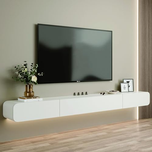 Ahtadums Massivholz TV Lowboard Hängend, TV Schrank hängend mit 2 Schubladen TV Board hängend Hängeschrank Wandregal komplett montiert (Weiß B, 160cm)