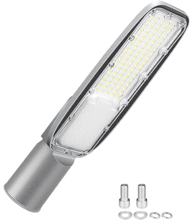 SKYWORLD Proiettore Lampione Led, 50W 4052LM Lampada da Strada | 4000K Bianco Caldo IP66 Impermeabile Luce di Strada per Parcheggio, Strada, Scuola, Campo Da Basket, Cortile, Piazza