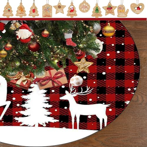 Weihnachtsbaum Decke 120 cm, Rot Christbaumdecke Rund Tannenbaum Decke Weihnachtsbaumrock Christbaum Decke Weihnachtsbaum Unterlage Tannenbaum Teppich Mit 50 Stück Weihnachtsanhänger-Vliesstoff