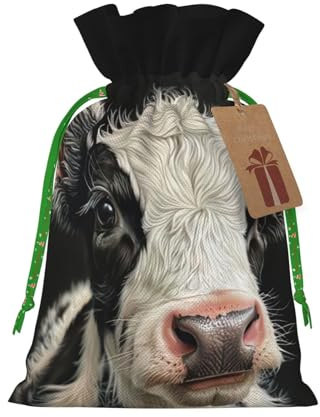 Bolsas de regalo con cordón de Navidad con estampado de vaca, saco festivo de Navidad, fiesta de cumpleaños, embalaje de regalo
