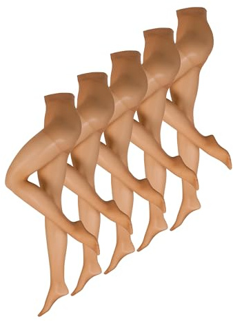 NUR DIE Damen Strumpfhose Fit in Form Große Größen 40 DEN 5-Pack - Stützstrumpfhose für Curvy Frauen, semi-blickdicht, breiter Bund & bequeme Passform