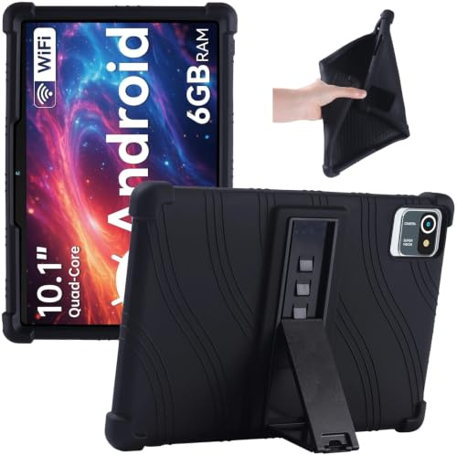 Junfire Silicone Case for Hakaug 10.1 / Freeski A10 Android 16 10.1 Tablet | Case with Kickstand for Hakaug 10 Inch / Freeski A10 UKA10L MUISOO KB10L / Ainmel A10 LVEA1001 Tablet, Black