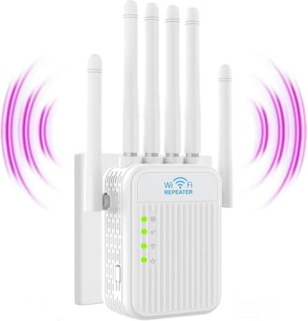 Amplificador señal WiFi Repetidor WiFi Largo Alcance 6Antenas2 Puertos LAN Cobertura Total de 360°,Cobertura de hasta 10000Sq.Ft,Funciona con Cualquier Router