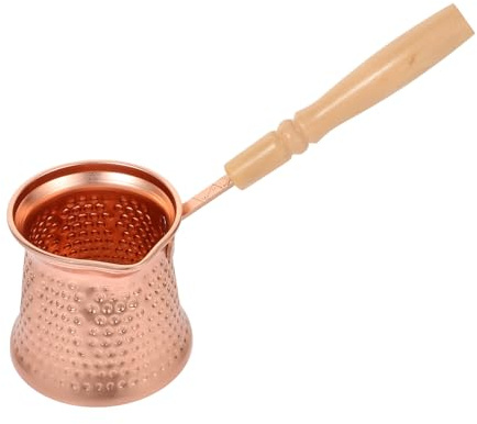TIKODIDA Cafetera Turca de Cobre con Mango de Madera Olla Pequeña para Leche y Café Resistente Altas Temperaturas Fácil de Limpiar Diseño Artesanal para Cocina Doméstica