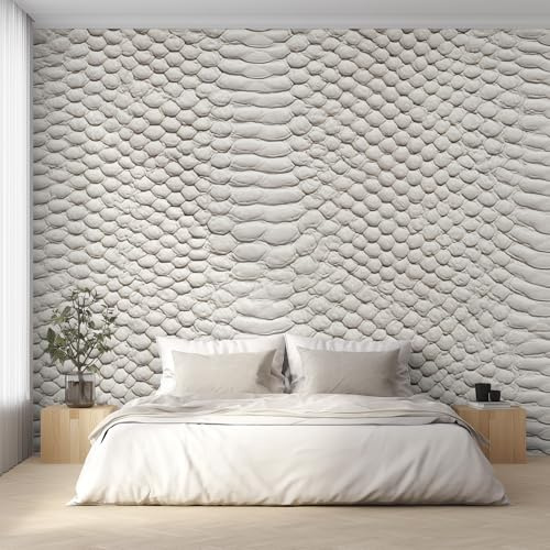 Generisch Vlies Fototapete Schlange 400x280 cm, Tapete Grau Weiß Tapeten Vliestapete Wohnzimmer Schlangenhaut Schlafzimmer Wandtapete Ornamente Mustertapete W&62