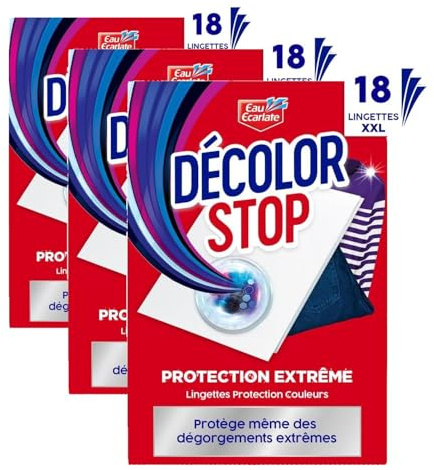 Decolor Stop - Protections Extreme - Protege des Degorgements Extremes - Efficace pour les Vetements Neufs Fonces ou Colores - Tous Programmes Textiles et Températures -x18 Lingettes XXL (Lot de 3)