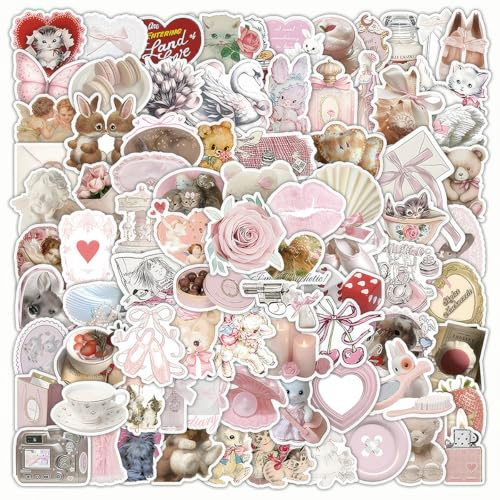 Coquette Stickers Pack, 100 Pieces, Cute Vinyl Aesthetic Design, Waterproof Pink, for Laptop Water Bottle Phone Guitar Decoration