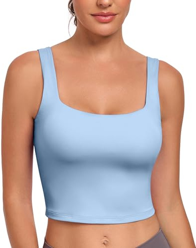 JoyGirl Crop Top Sports Bra Women Square Neck Tank Tops | Gym Yoga Crop Top Bra, Built in Bra Tank Top, Removable Pads, Wide Straps, Breathable, Soft, Stretchy, for Fitness Running