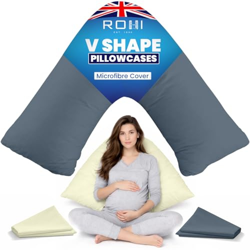 Rohi Assorted V Pillowcases Pack of 2 – Soft & Breathable Microfibre Triangle Pillowcases for Adults, Nursing, Maternity & Pregnancy V Pillows – Anti Allergy & Skin Friendly Assorted Cases, Easy Care