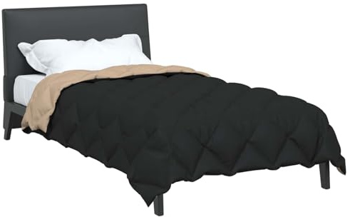 vidaXL Edredón de Invierno Negro y Tono Arena 220 x 140 cm Microfibra, Dormitorio, Rectangular, Minimalista, Ligero, Transpirable, Diseño para Confort, Estética Moderna y Funcionalidad en Armonía