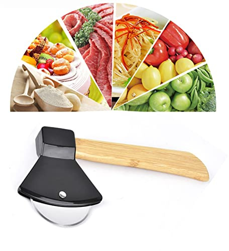 ERYUE Tagliapizza Coltello Ergonomico Ad Ascia per Affettare Rapidamente la Pizza, Copertura in PP per Uso Domestico Manico in bambù, Acciaio 430, 8,3x3,9x3,1 Pollici (Nera)