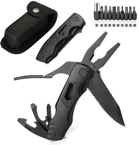 Geschenk für Männer,Multitool Taschenmesser, 12-in-1 Multitool mit Zange, Flaschen- & Dosenöffner - EDC Multiwerkzeug für Camping,Männergeschenke für Ihn Weihnachtsgeschenke, Vatertag