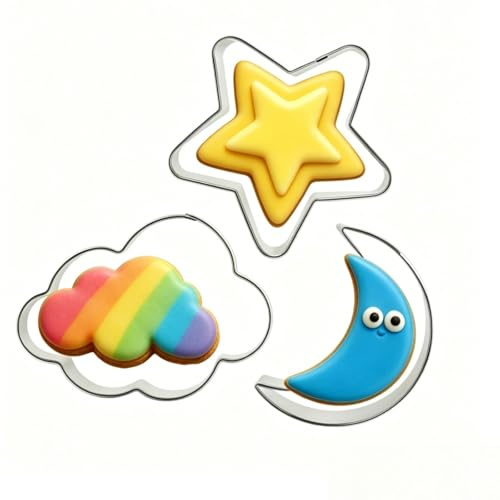 Biscuit Maker Cutter Set, Moon Cloud Star Cookie Cutters, 3 Pcs Stainless Steel Scone Cutter Set, Funny Cute Baking Molds for Cake, Fondant, Sandwich, Fruit