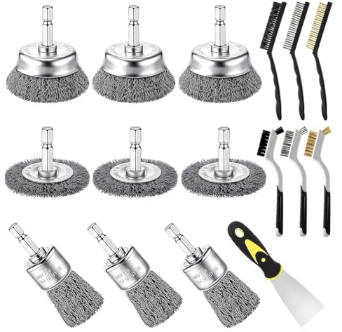 Awwertse 6 Pcs Carbon Wire Wheel Brush Set Wire Brush for Drill Bit Nylon/Brass/Stainless Steel Bristle Cleaning Supply Tool Brushes 1/4 Hex Handle Removing Scrubbing Rust Dirt Kitchen Paint Home