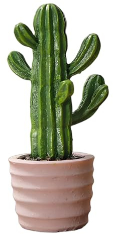 Escultura de Cactus de Resina Premium, 4 Estilos Botánicos Realistas/Únicos | Estatua de Forma en Maceta/con Orejas de Conejo/Acanalado/Liso, Figurita de Planta Artificial, Decoración de Hogar/Oficina