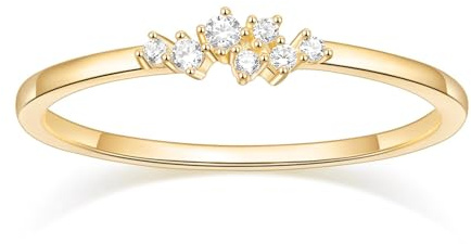 Titaniumcentral Damen Ringe Schmal Vorsteckring Gold Silber 925 14K Vergoldet Schlicht Verlobungsringe eheringe mit Zirkonia