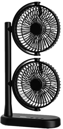 Schallen Double Head Fan with USB-C Power | Portable Dual Head Cooling Fan with 2 Adjustable Speeds | Table Desk Fan for Home, Office, Bedroom (Black, Table Desk Fan, Double Head)