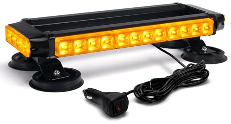 Xprite Amber 32 LED Strobe Flashing Light Bar, 21 Flash Modes 14.5 Inch Emergency Hazard Warning Beacon Lights with Magnetic Base for Tow Vehicles Trucks Car Trailer Tractor Snow Plow Roof Safety