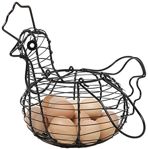 MyGift Black Metal Wire Chicken Egg Basket, Decorative Chicken Shape Design, Farm Fresh Egg Collecting & Storage Organizer for Farmhouse Kitchen Decor