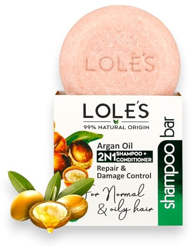 LOLE'S Shampoo Bar and Conditioner 2in1 with Argan Oil for Normal to Oily Hair, Repair & Damage Control, 99% Natural, Sustainably Sourced, 3.5Oz