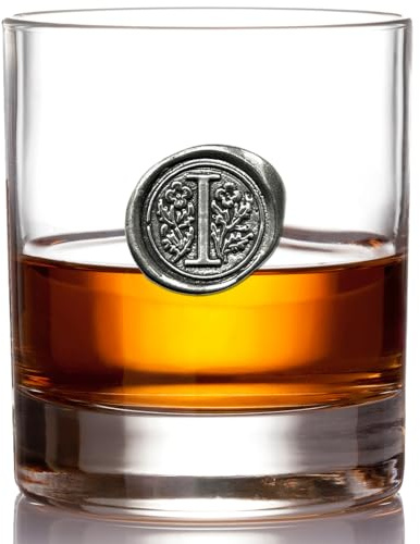 English Pewter Company 11oz Whisky Glass Tumbler with Monogram Initial - Personalised Gift with Your Choice of Initial (I) [MON109]