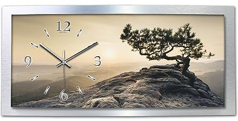 Kreative Feder 3D Designer-Wanduhr Einsamer Baum in modernem Metallic-Design; leise Funkuhr mit Motiv wahlweise in Zwei Größen (WAA124, 80x40cm; leises Funkuhrwerk)