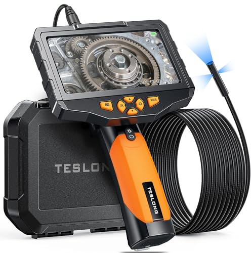 Triple Lens Borescope Inspection Camera, Teslong Professional Endoscope with Light, Digital Video Scope Camera, 5 IPS Screen, Waterproof Flexible Cable for Automotive/Home/Wall/Pipe/Car (16.5FT)