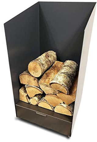 Volcann 65cm Tall Compact Steel Firewood Log Basket with Drawer - Fireplace Wood Holder Metal Store with Handheld, Storage for Indoor Woodstove, Fireside Accessories