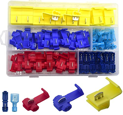 CEEYSEE 100 Stück Abzweigverbinder Klemmverbinder T-Abzweigverbinder und Flachstecker Schnellverbinder Kit Für Kabelquerschnitt 0.5 mm² - 6.0 mm²/10-22 AWG (DNXJ2)