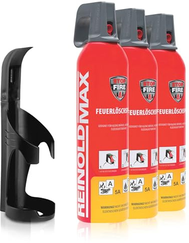 XENOTEC Premium Feuerlöschspray – 3 x 750ml – Wandhalter - Stopfire – Autofeuerlöscher – REINOLDMAX – inklusive Wandhalterung schwarz – wiederverwendbar…