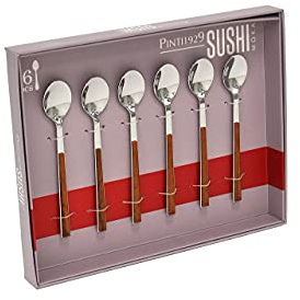 Pintinox Lot de 6 cuillères à café en acier inoxydable sans nickel avec poignées effet bois, couleur acajou 11,5 cm