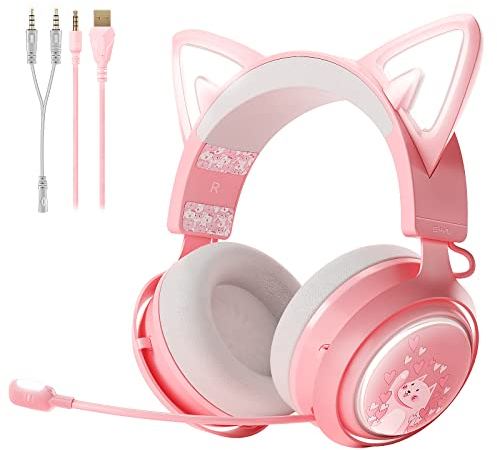Somic GS510 Casque de Jeu avec Micro rétractable antibruit, Son stéréo 7.1, Couvre Visage pour PC, PS4, PS5, Xbox One, Rose
