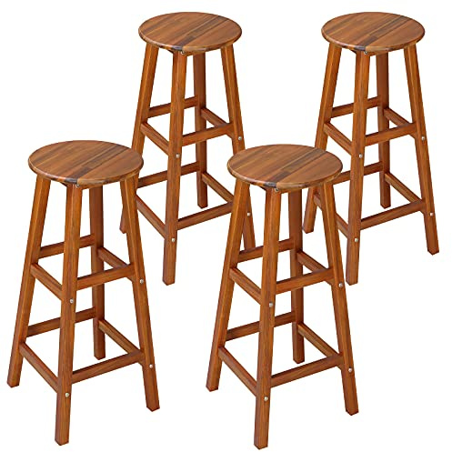 Casaria® Set di 4 Sgabelli da Bar in Legno D'acacia Altezza 75cm Design Rustico Sedia da Cucina Sgabello Tondo Bancone Poggiapiedi