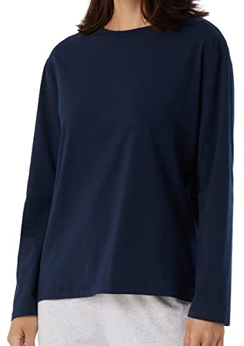 Schiesser T-Shirt de Nuit à Manches Longues pour Femme en mélange de Coton + Haut de Pyjama Relax, Bleu foncé 179273, 40