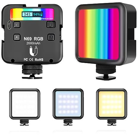 RGB Led Video Light for Photography - Portable Camera Lighting Panel Fill Lights Attachments for Filming, vlogging, Live Streaming, Selfie, Studio with 3 Cold Shoes, 360° Full-Color, 2500K-9500K
