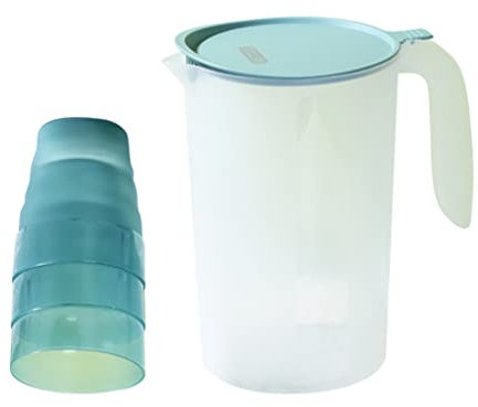 HEMOTON Jarra De Bebidas Water Pitcher Set Bedside Water Clear Water Pitcher with 3 Cups Pitcher with Lid for Iced Tea Beverage Lemonade 1800Ml Jarras De Sangría