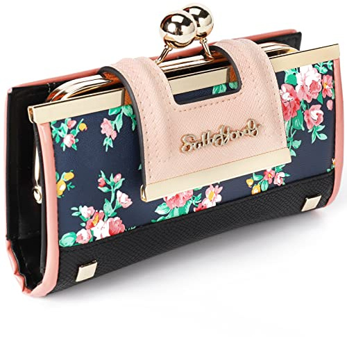 Gladdon Damen Geldbörse mit Blumenmuster – Vintage Portemonnaie mit 10 Kartenfächern, Sichtfenster, Kleingeldfach und 3 Fächern – Elegante Brieftasche für Frauen