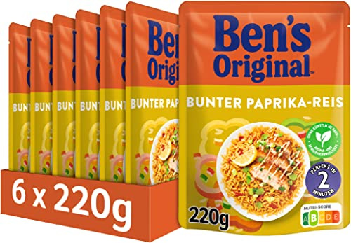 Ben's Original Express Reis Bunter Paprika 6 x 220g, Multipack | Express Mikrowellen-Reis, Bunter Paprika, Schnell in 2 Min, Ohne künstliche Konservierungsstoffe