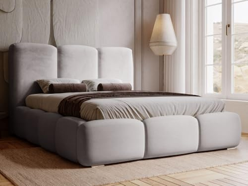 GRAINGOLD Bubble Bett 180x200, Polsterbett mit Bettkasten, Polsterbett mit Stauraum, Samt, mit Lattenrost, mit Kopfteil, ohne Matratze (Grau, 180x200)