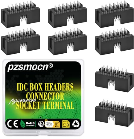 Pzsmocn 20 Stück IDC 2 * 7 Zweireihig 2,54 mm Rastermaß JTAG ISP 14-poliger Gerader Stifteinsatz Box Steckverbinder Adapterkabel Männliche Buchsenklemmen für PCB-Elektronikgeräteprojekte.