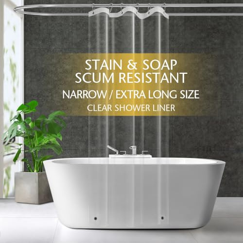 ZEMAHOME Schmaler langer transparenter Kunststoff-Duschvorhang, 91 x 200 cm, dünn, leicht, transparent, Kunststoff, Bad, Dusche, Showroom, Innenvorhang mit rostfreien Metallösen, beschwerten Magneten
