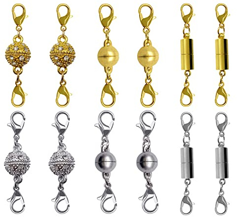 12 Pieces of Magnetic Jewelry Buckles, Lobster Buckles, Button Jewelry, Bracelet Extenders, Magnetic Buckles for Necklace Jewelry Chain Extension(Gold, Silver)