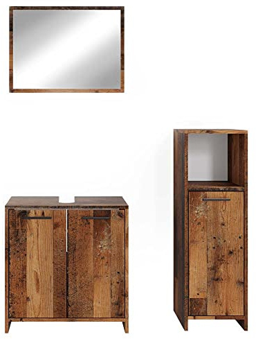 Vicco Badmöbel-Set Kiko, Eiche rustikal, 58 cm | besteht aus Waschbeckenunterschrank, Spiegelschrank und Midischrank