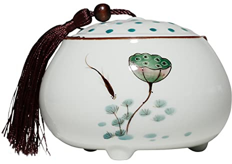 CAGFINY Boite à thé japonaise en céramique Boite à thé traditionnelle en céramique pour la cuisine (Poisson et Lotus)
