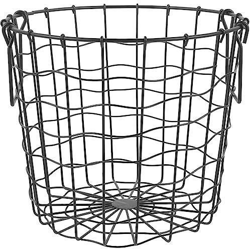 Yardwe Firewood Holder Metal Wire Mesh Basket Utility Storage Bin Round Firewood Storage Basket Firewood Log Basket with Handle for Home Kitchen Black Log Holders for Fireplace
